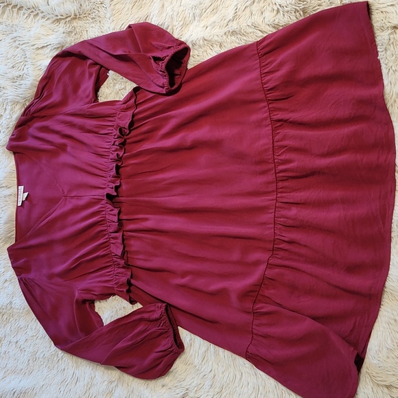 Ingrid+Isabel Maternity Magenta Long Sleeve V-Neck Ruffle Babydoll Dress Size L - Picture 1 of 11